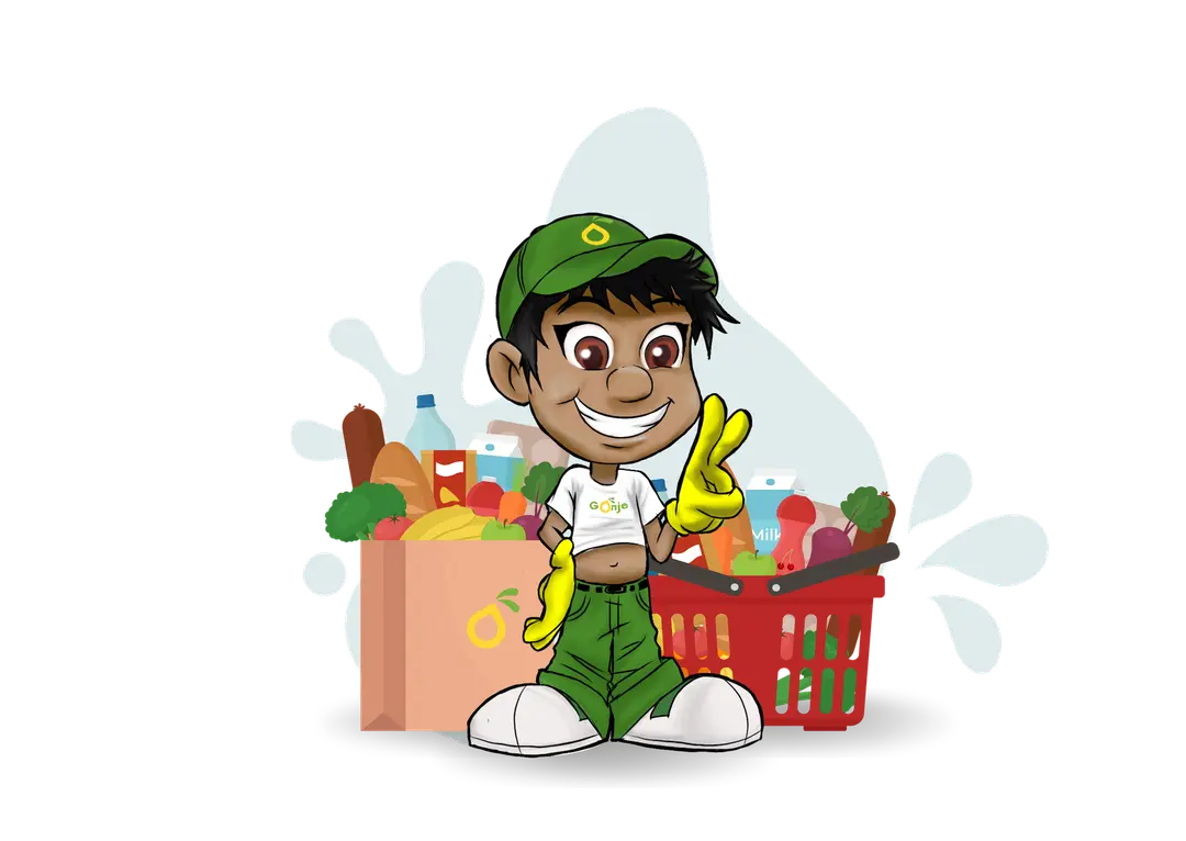 Gonje mascot with fresh produce